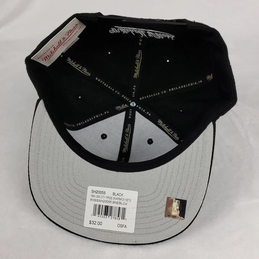 Brooklyn Nets Mitchell & Ness NBA Snapback Hat Cap 3D Logo‎ Flag